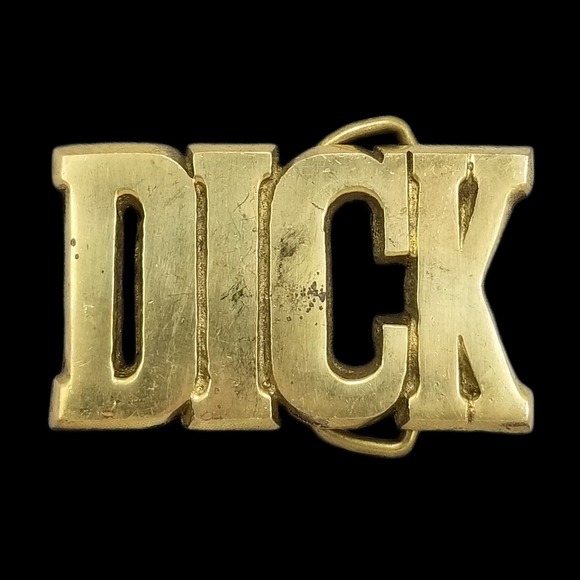 Vintage Solid Brass DICK Name Belt Buckle Block Letter Gold Tone Taiwan Made